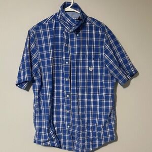 Blue Checkered Chaps Mens Button Up Shirt XL